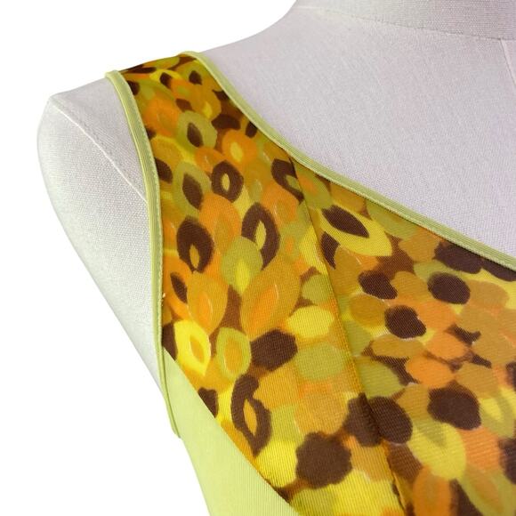 Vintage 60s Lime Green & Brown Nylon Wide Strap Full Slip Dress Women's Size M - Picture 4 of 10